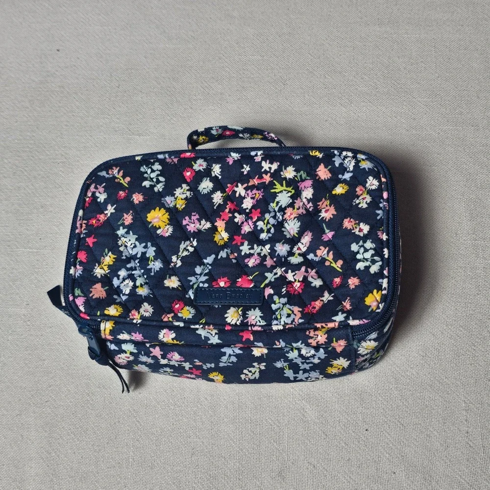 Vera Bradley Navy Floral Quilted Cotton Makeup Organizer Travel Bag 15973-R48